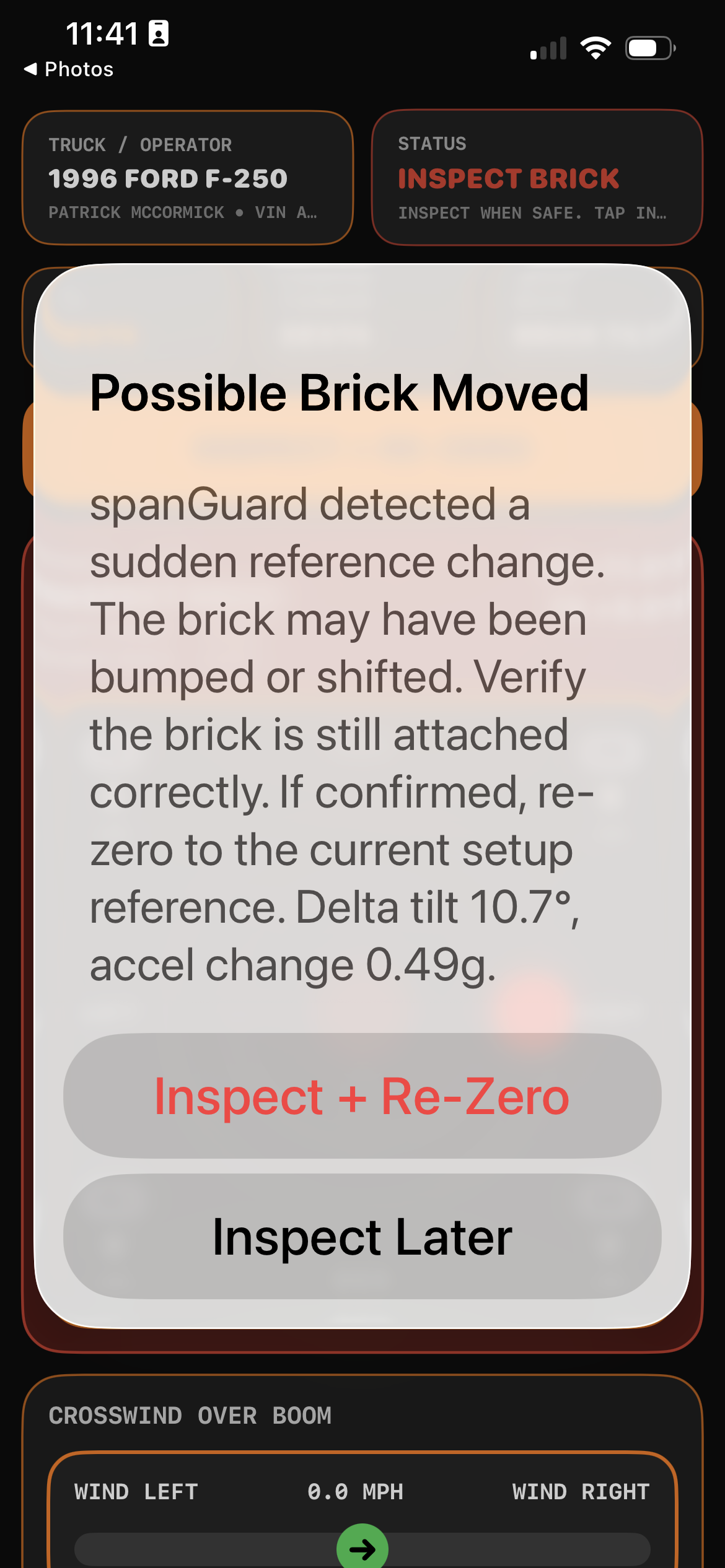 Pondus TiltNode inspection workflow on iPhone
